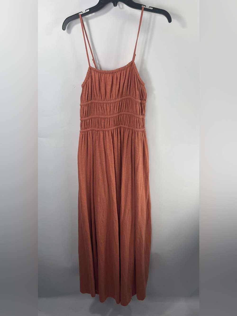 American Eagle Rust Sunchaser Knit 100% Cotton Smocked Bodice Midi Dress Medium